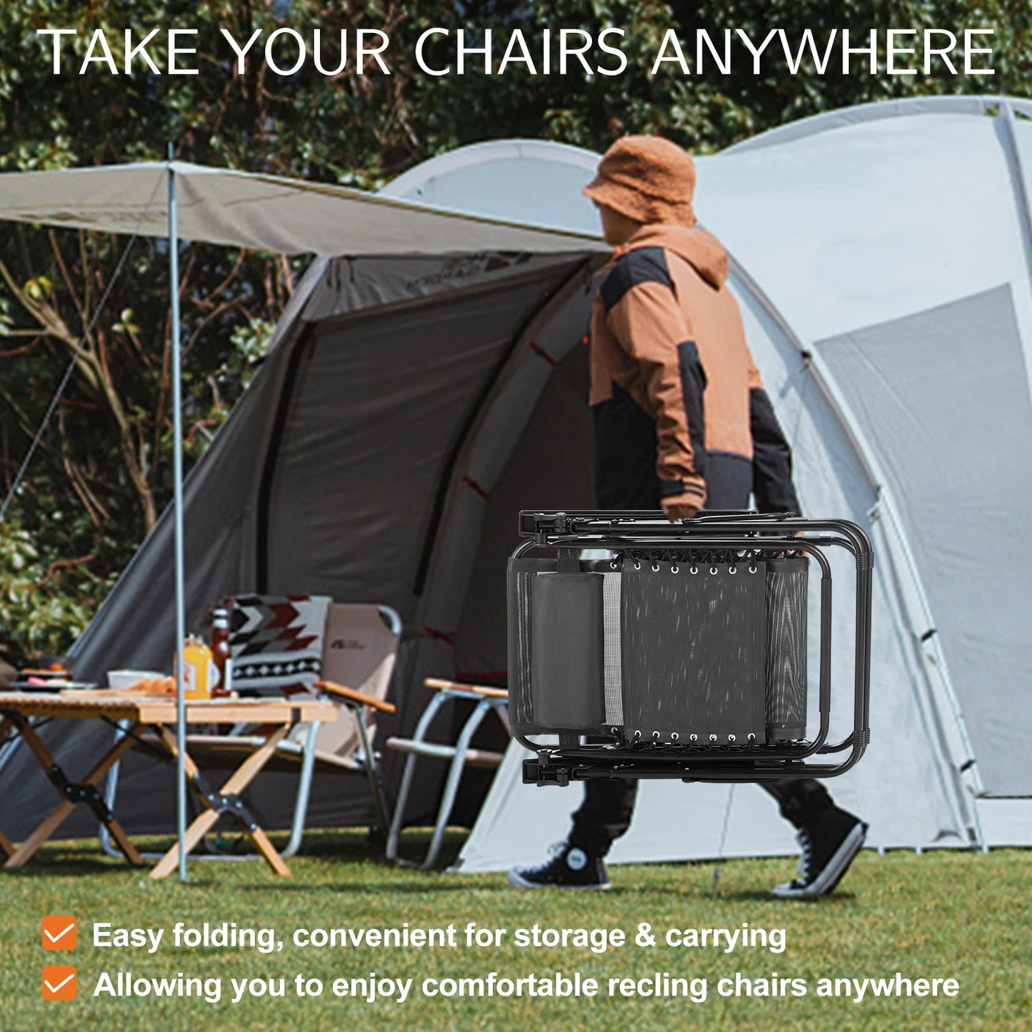 JHK Zero Gravity Portable Recliner Outdoor Patio Lounge Cup Holder