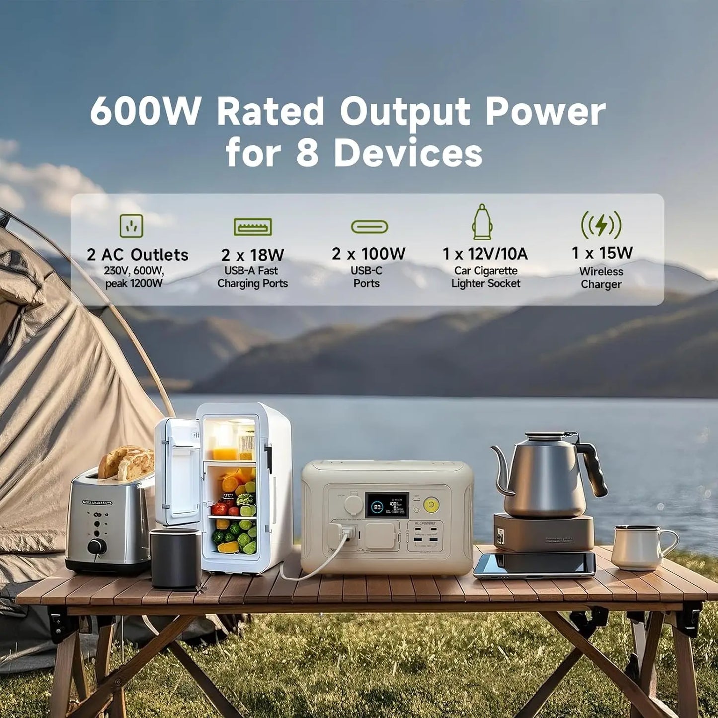 ALLPOWERS R600 Portable Power Station 299Wh LiFePO4 Solar Generator