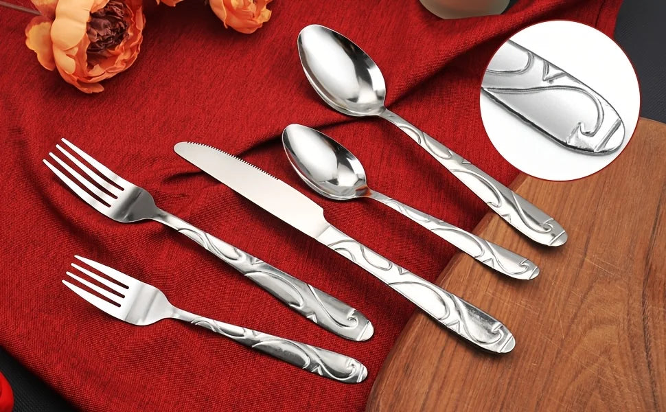 Stainless Steel Flatware Set Mirror Polished Dishwasher Safe Kitchen Utensils