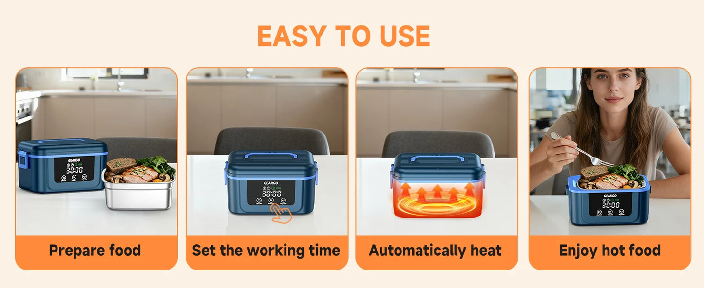 Cordless Electric Lunch Box Self Heating Portable 24 Hour Rechargeable