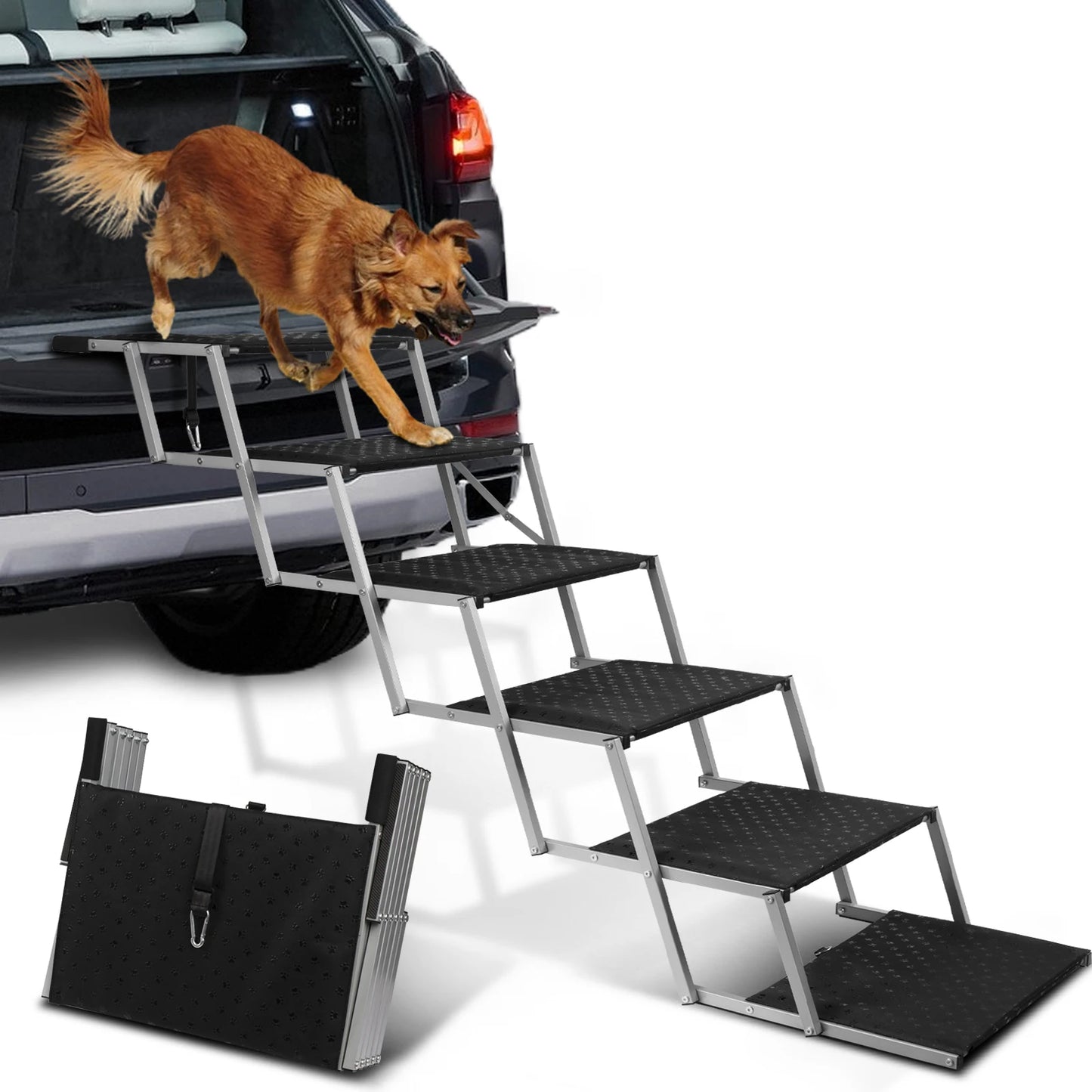 Adjustable Foldable Dog Stairs For Medium And Large Breeds Safe Easy Car Entry For Your Dog