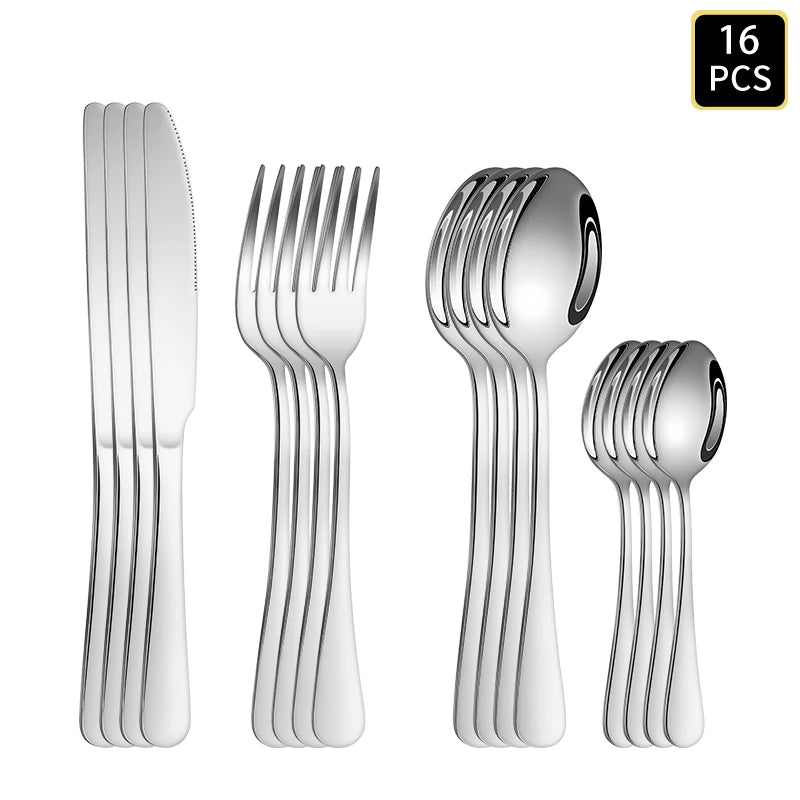 Stainless Steel Round Handle Cutlery Set Knife Fork Spoon Dinnerware