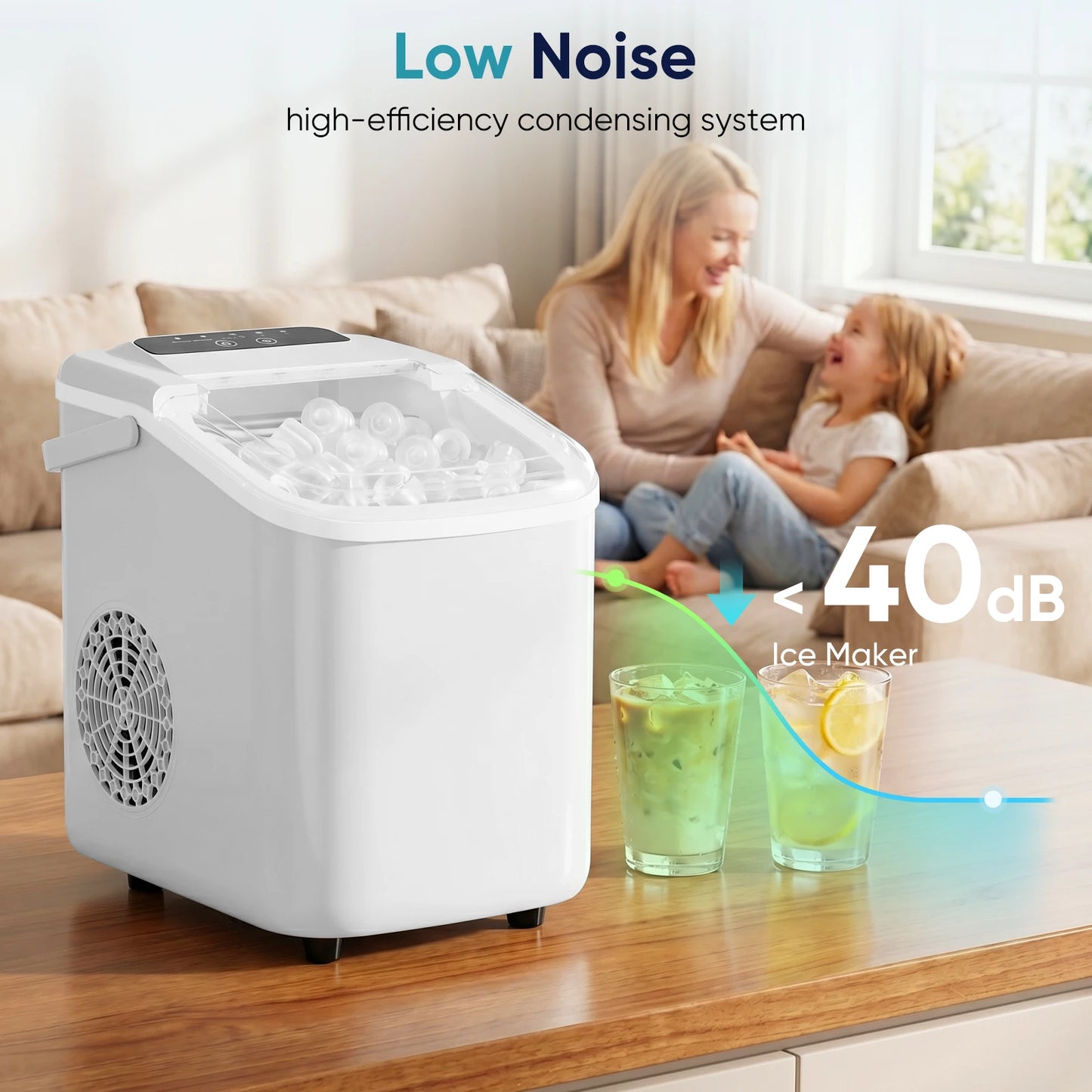 Portable Countertop Ice Maker With Scoop Basket And Handle