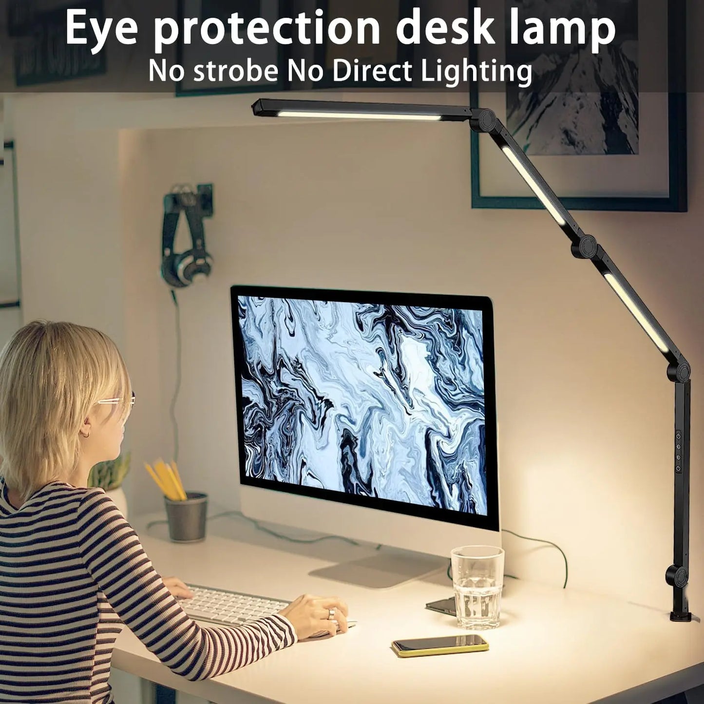 LED Desk Lamp With Clamp And Swing Arm Dimmable Modern