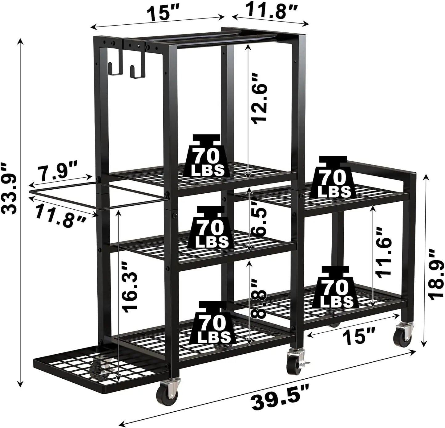 6-Tier Adjustable Gym Storage Rack With Wheels For Dumbbells, Yoga Mats, And Fitness Equipment