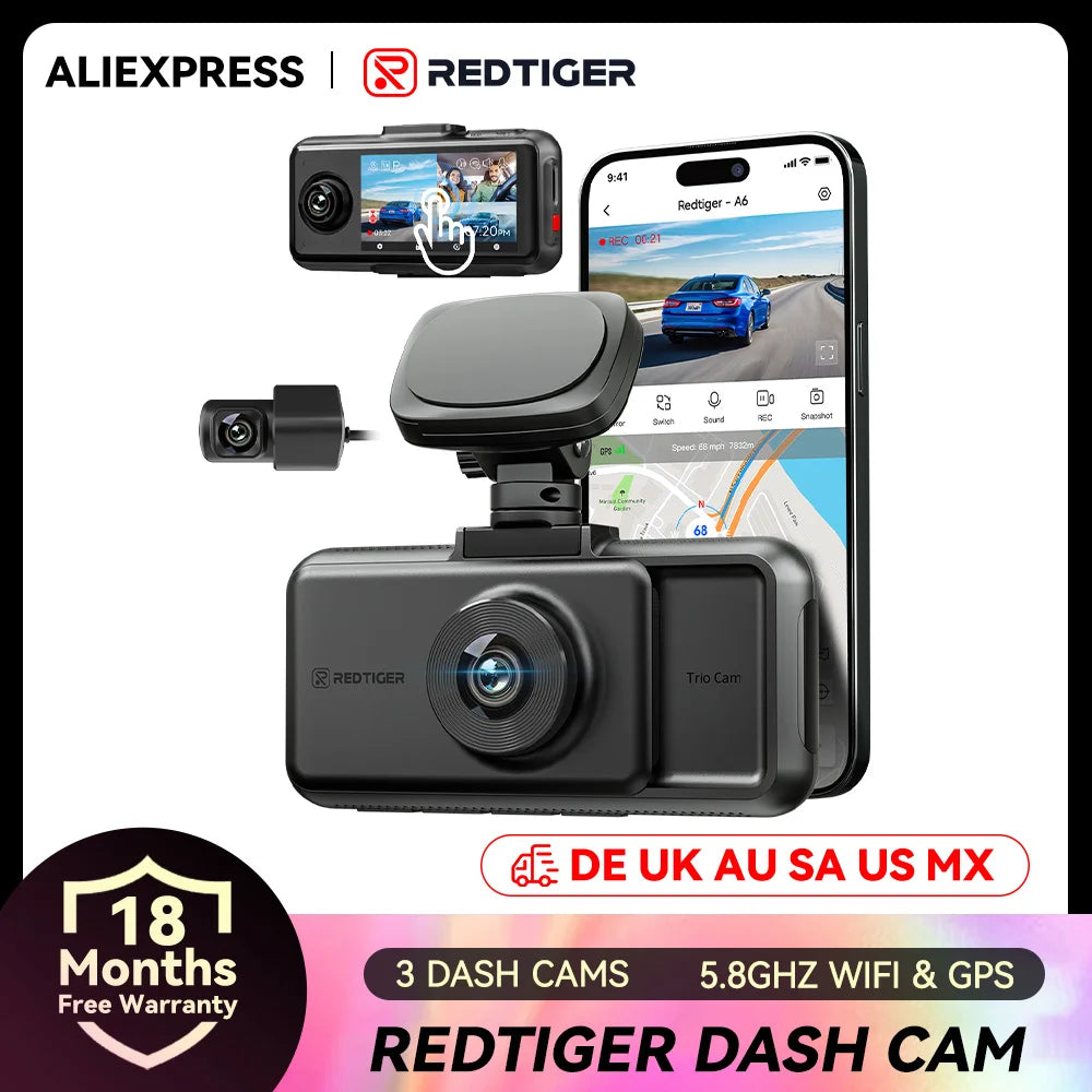 RedTiger A6 4K Dash Cam GPS Front Cabin Night Vision