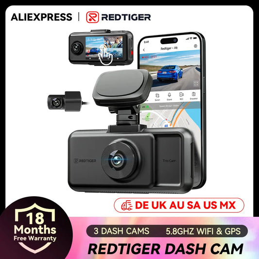 RedTiger A6 4K Dash Cam GPS Front Cabin Night Vision