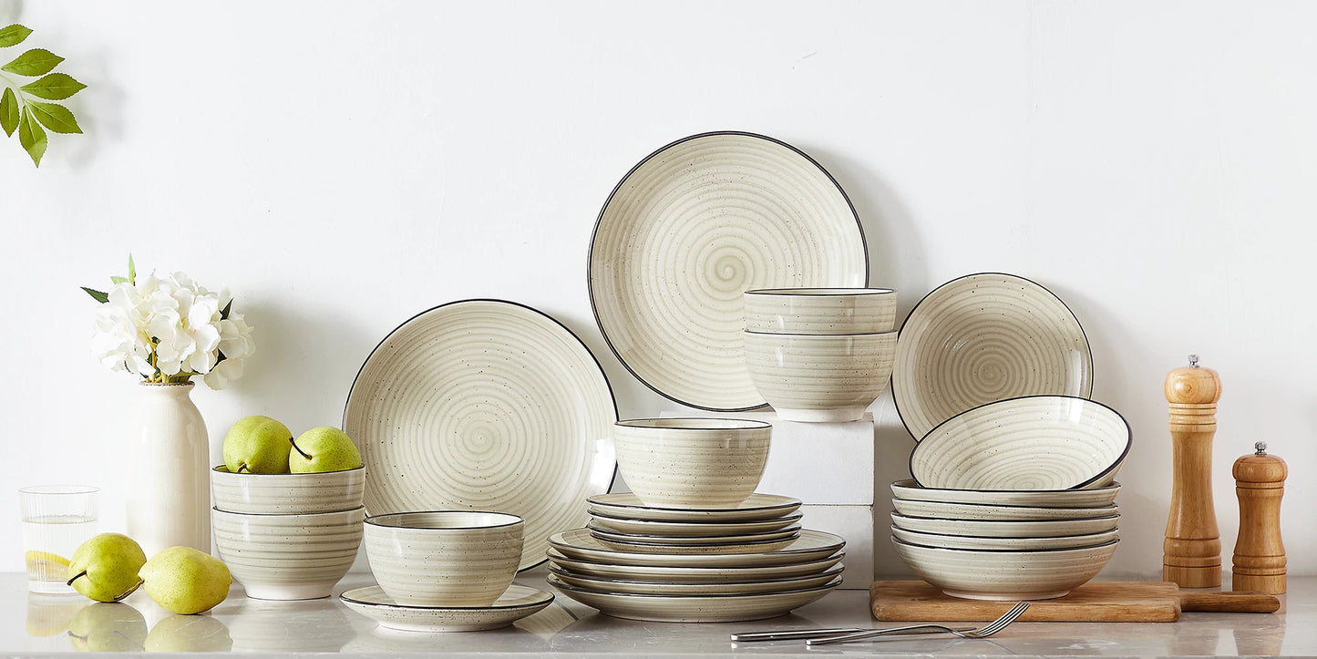 MALACASA Ceramic Dinnerware Set Hand Painted Spiral
