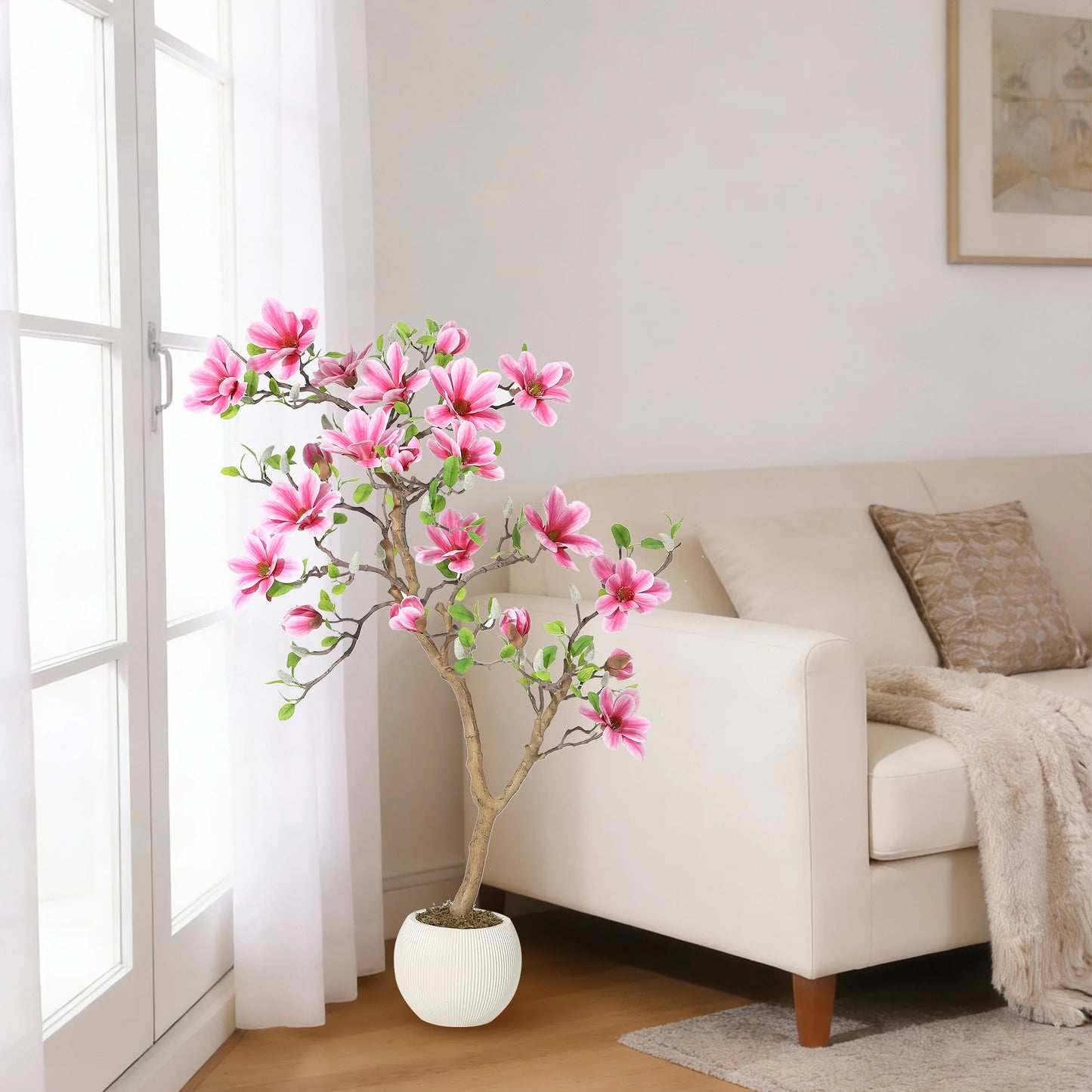 HiMISS Lifelike Magnolia Tree Silk Plant for Home Decor