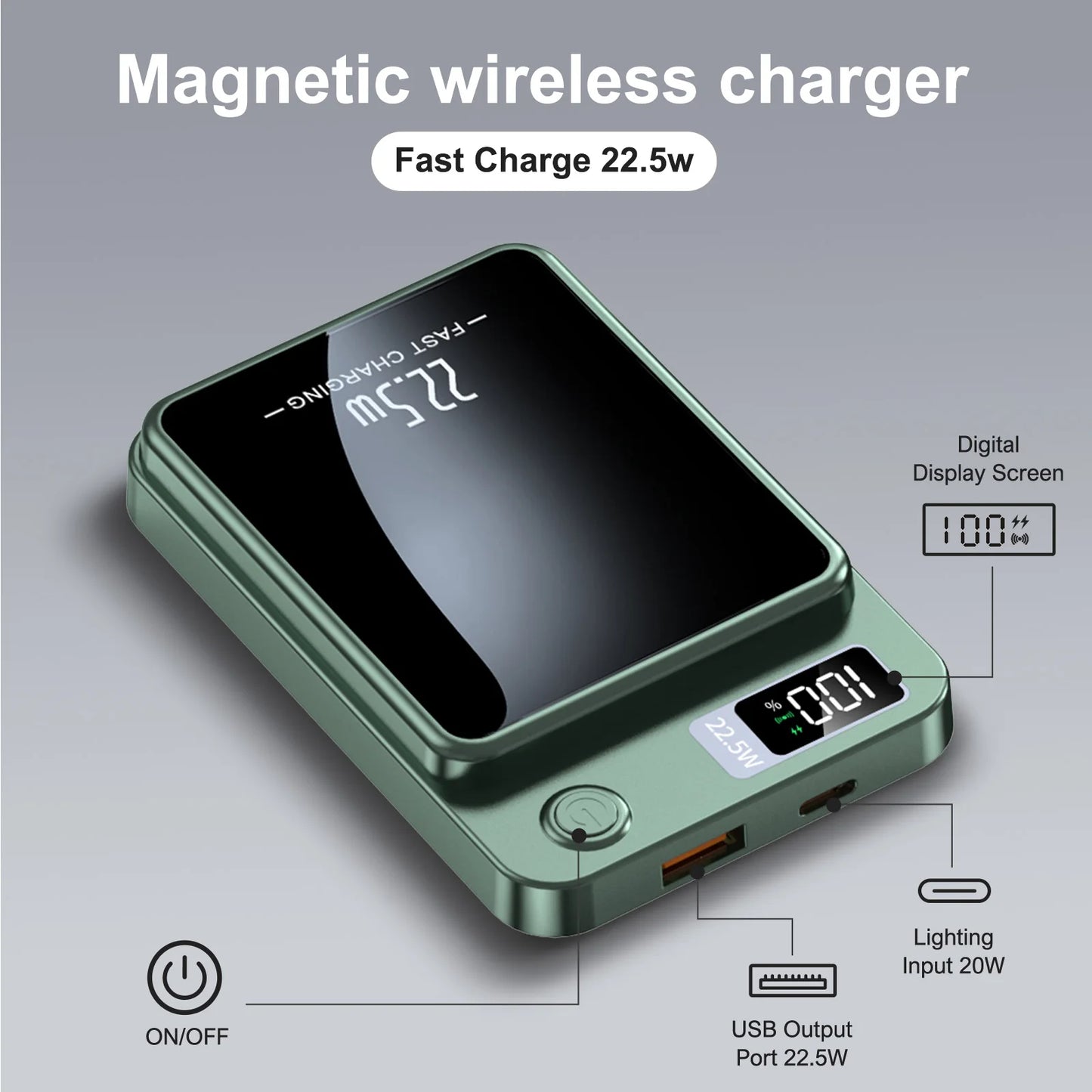 Wireless Magnetic Power Bank 22.5W Charging 10000mAh Led Display Portable