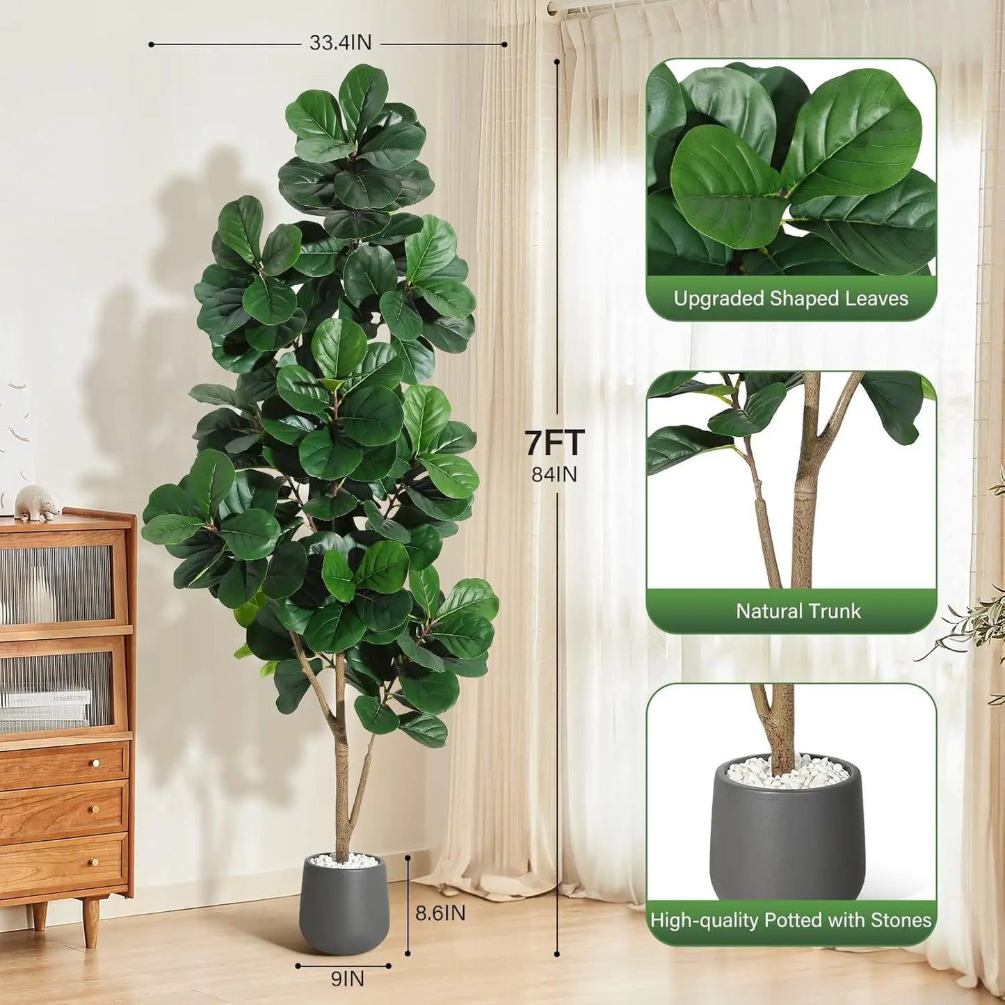 HiMiss Fiddle Leaf Fig Tree Artificial Realistic With Planter Pot