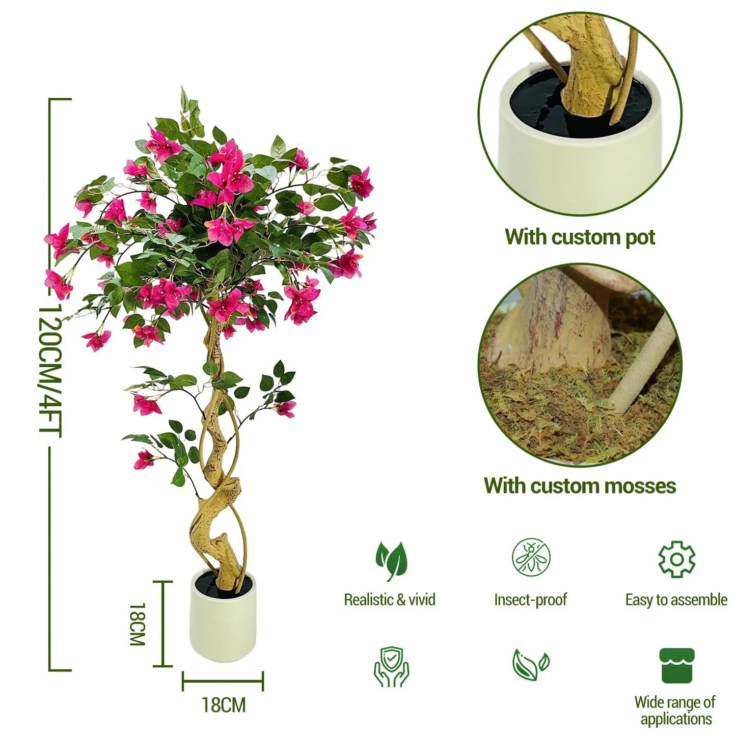 HiMISS Lifelike Bougainvillea Artificial Tree for Indoor Outdoor Decor