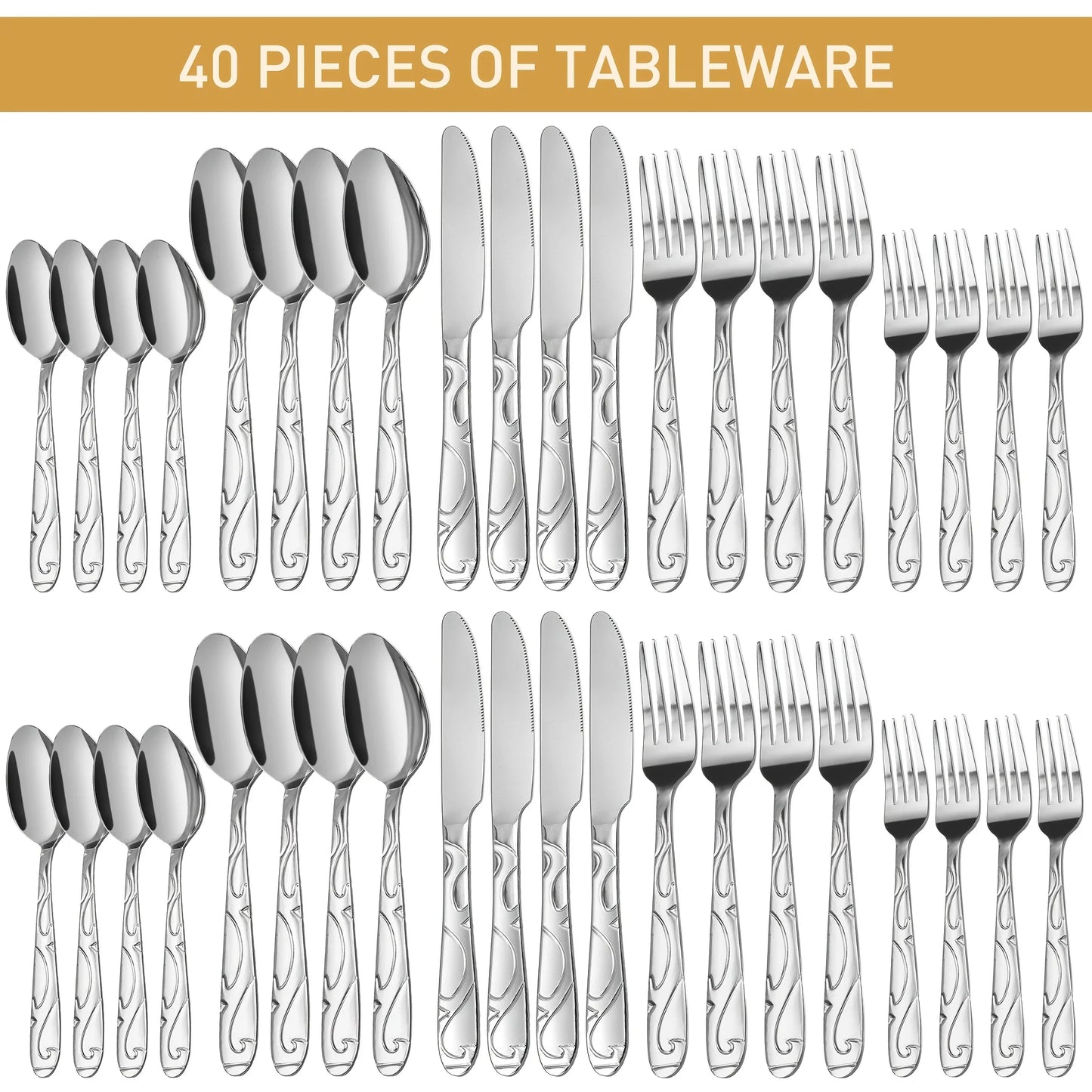Stainless Steel Flatware Set Mirror Polished Dishwasher Safe Kitchen Utensils