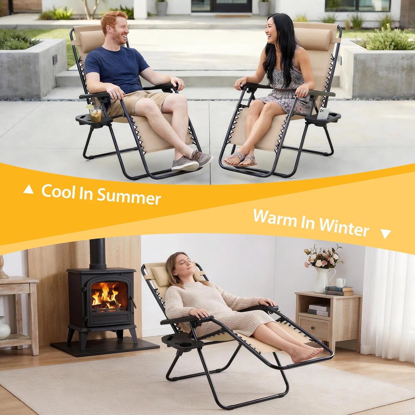 JHK Zero Gravity Recliner Chairs Set of 2 Cup Holders