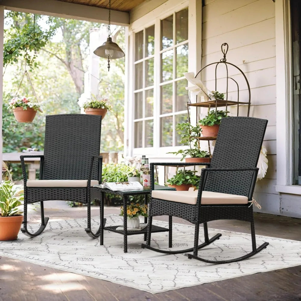 Rocking Chair Outdoor Rattan Patio Set Glass Table