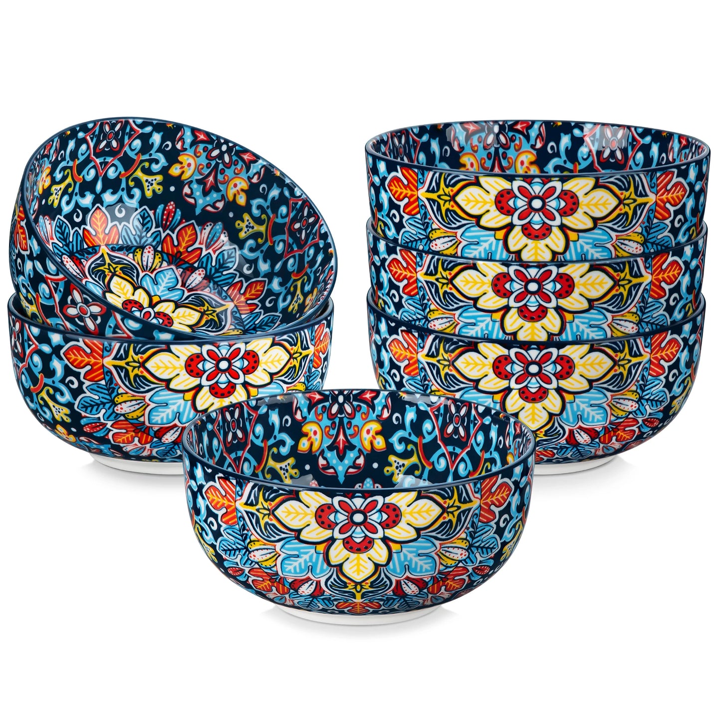 MALACASA Ceramic Cereal Bowls Set Bohemian Style For Salad Pasta