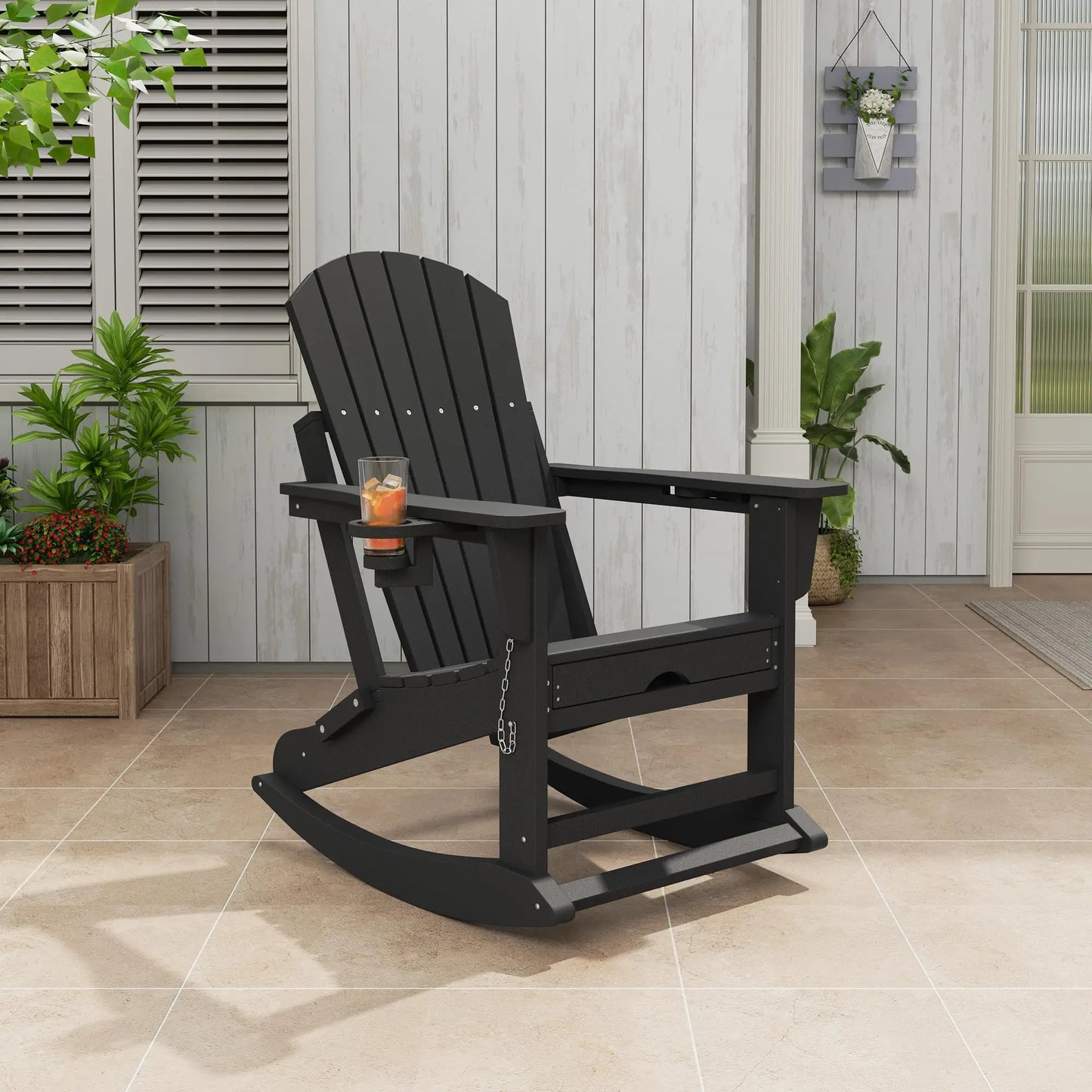 Studyset 4 In 1 Folding Adirondack Rocking Chair With Ottoman Cup Holder