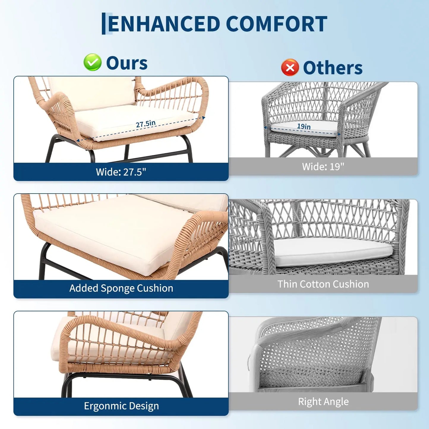 HobbyLane Boho 3 Piece Patio Furniture Set Outdoor Rattan Bistro