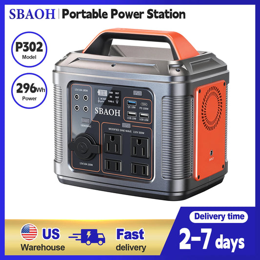 SBAOH Portable Power Station 300W 296Wh Solar Generator Quick Charge