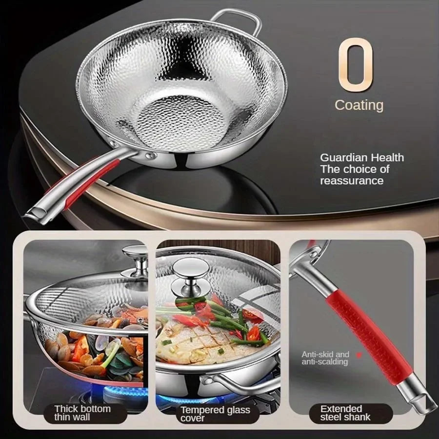 Titanium Round Bottom Wok Uncoated Nonstick Pan Induction Compatible