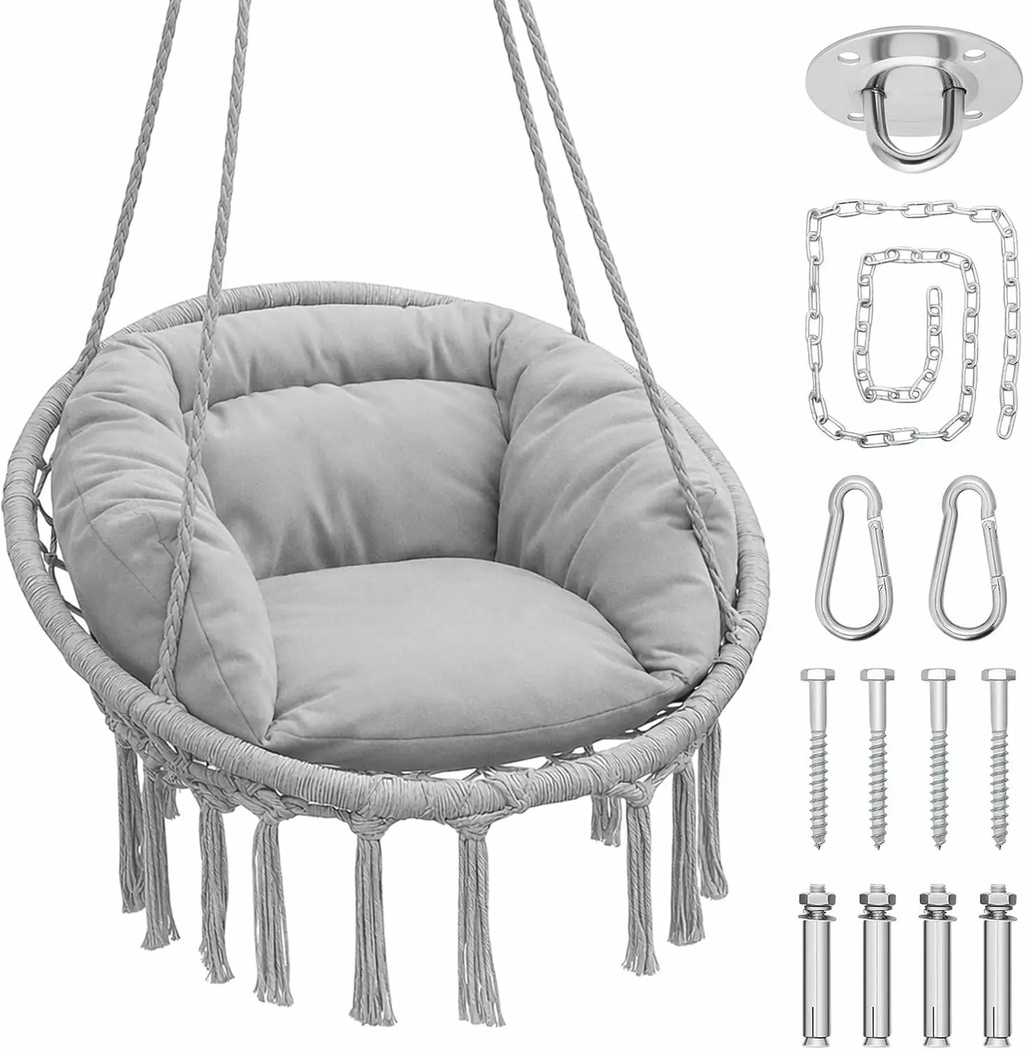 Hammock Swing Chair Cotton Cushions Macrame Rope Indoor Outdoor Furniture