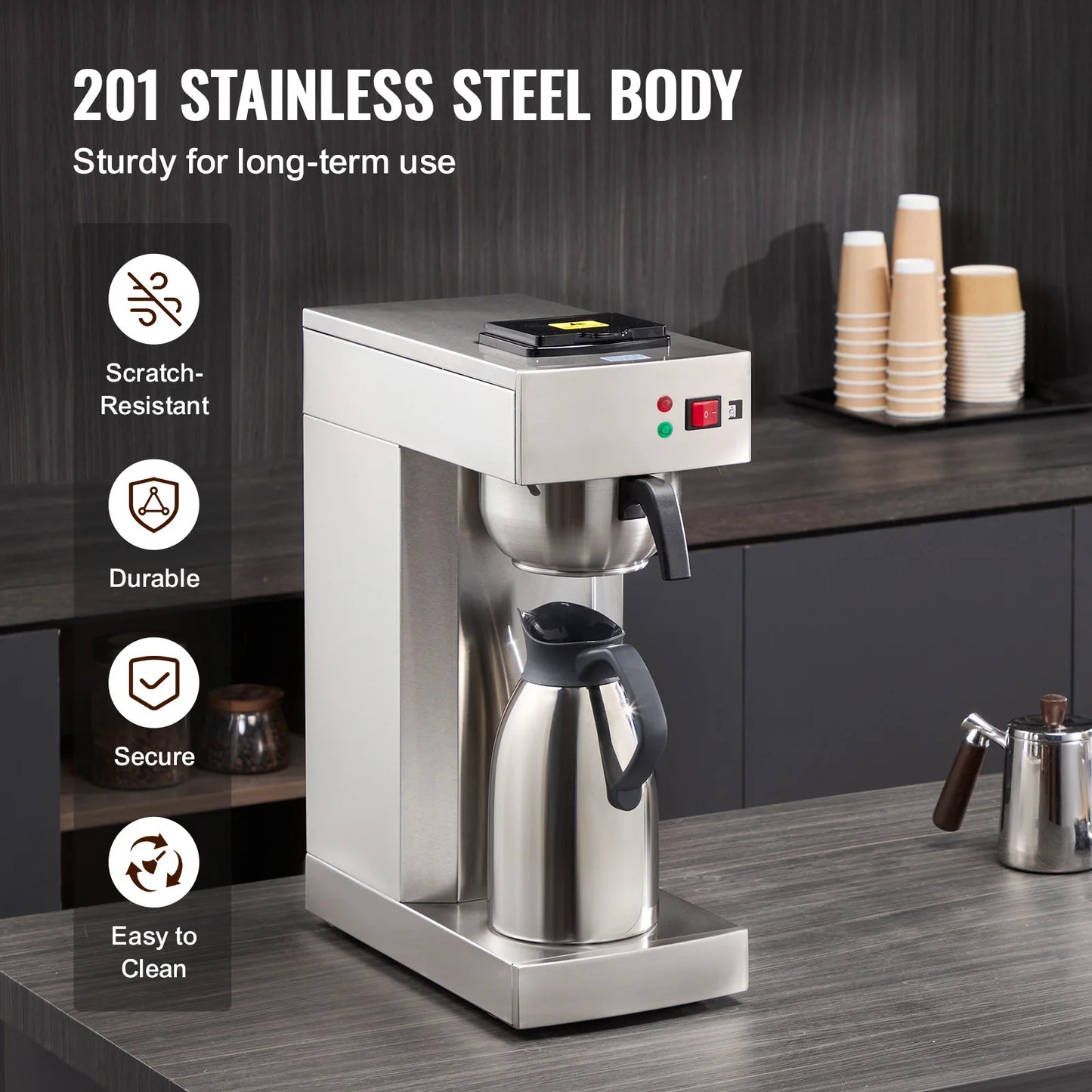 SucceBuy Stainless Steel Commercial Drip Coffee Maker Restaurant Office