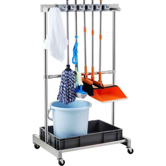 SucceBuy Garden Tool Organizer Rack With 10 Slots And Wheels