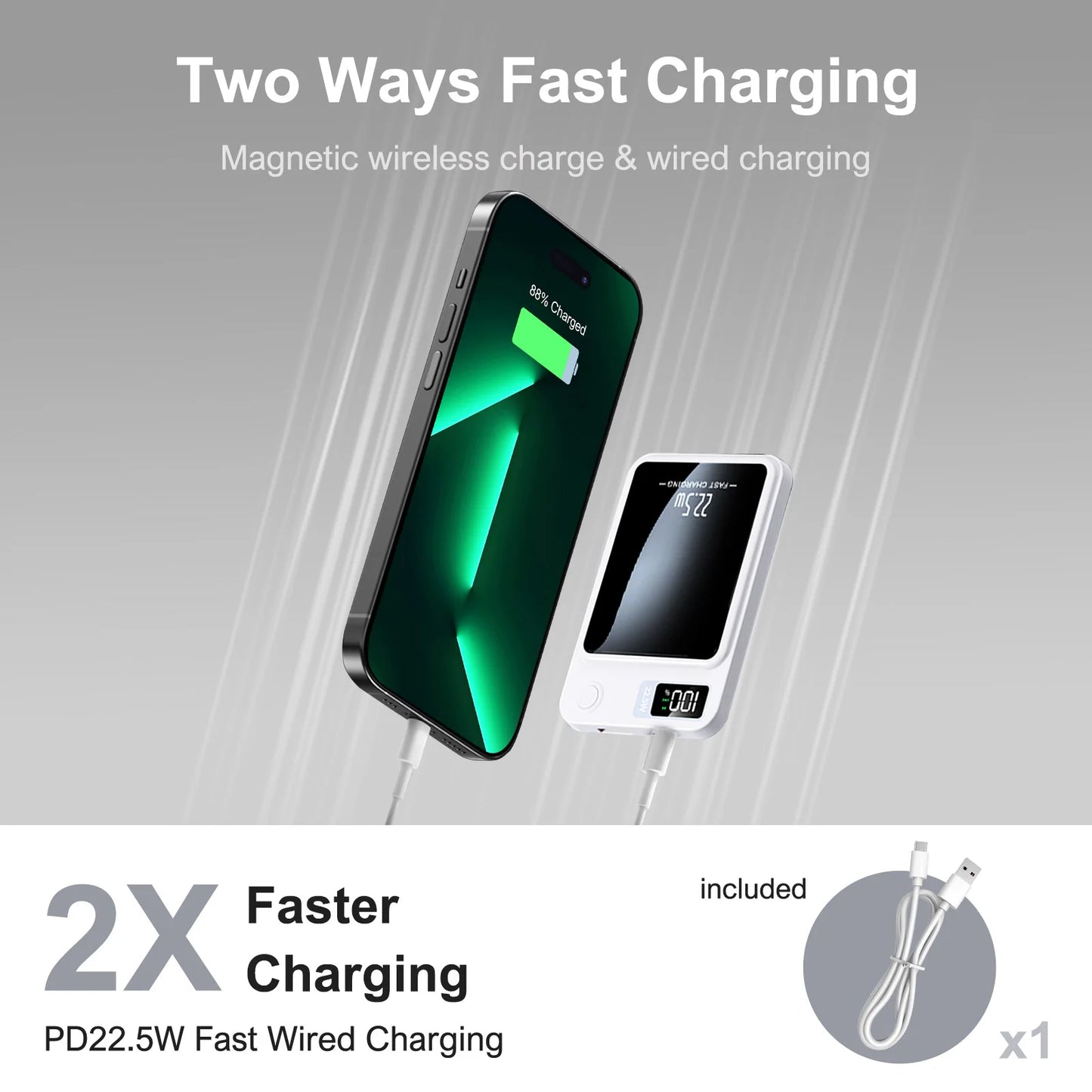 Wireless Magnetic Power Bank 22.5W Charging 10000mAh Led Display Portable