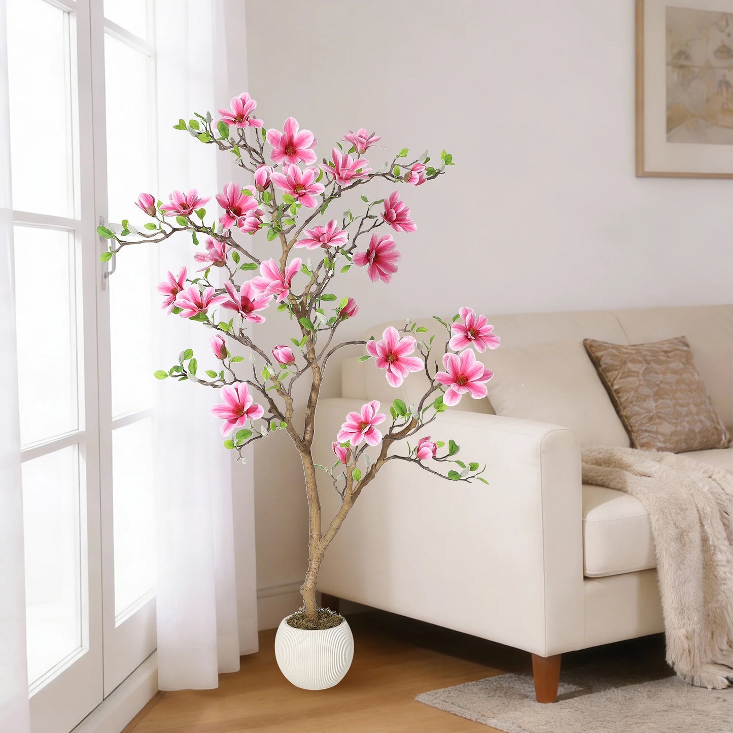 HiMISS Lifelike Magnolia Tree Silk Plant for Home Decor
