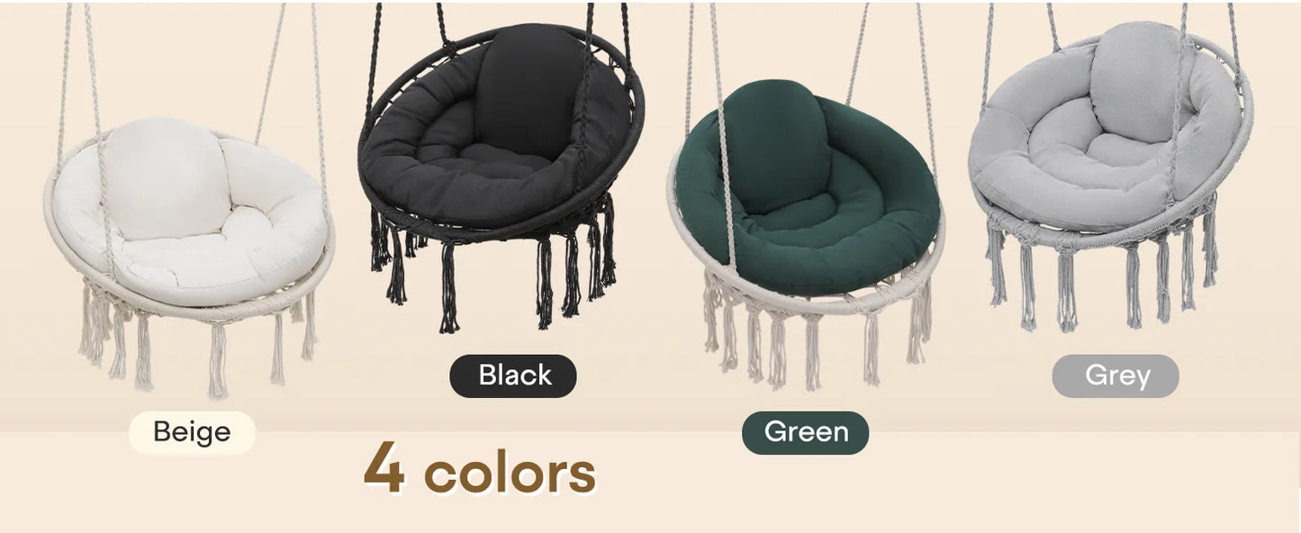 Hammock Swing Chair Cotton Cushions Macrame Rope Indoor Outdoor Furniture