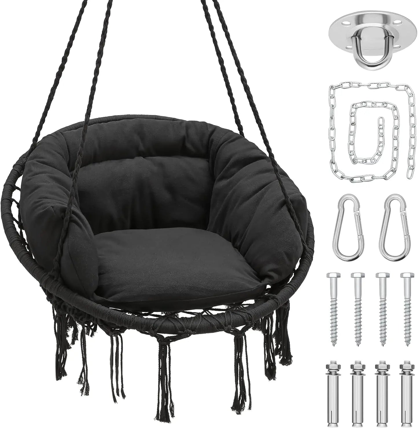 Hammock Swing Chair Cotton Cushions Macrame Rope Indoor Outdoor Furniture