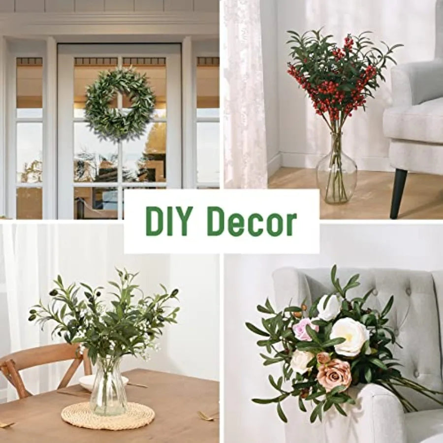 Artificial Lighted Olive Branches With Realistic Olives Greenery Stems Decor
