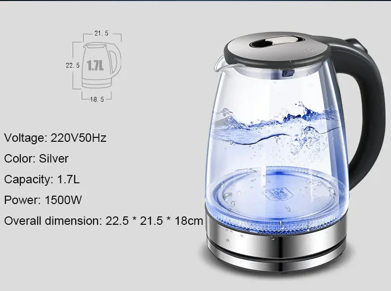 Diamri Electric Glass Kettle Cordless Led Indicator Auto Shut-Off