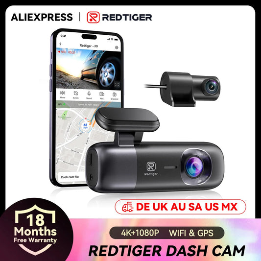 RedTiger Dash Cam 4K Front and Rear GPS Car Recorder