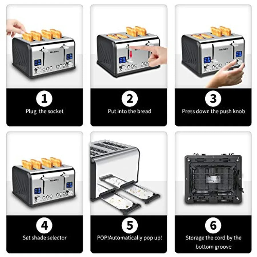 Stainless Steel Bagel Toaster With LCD Timer And Wide Slots