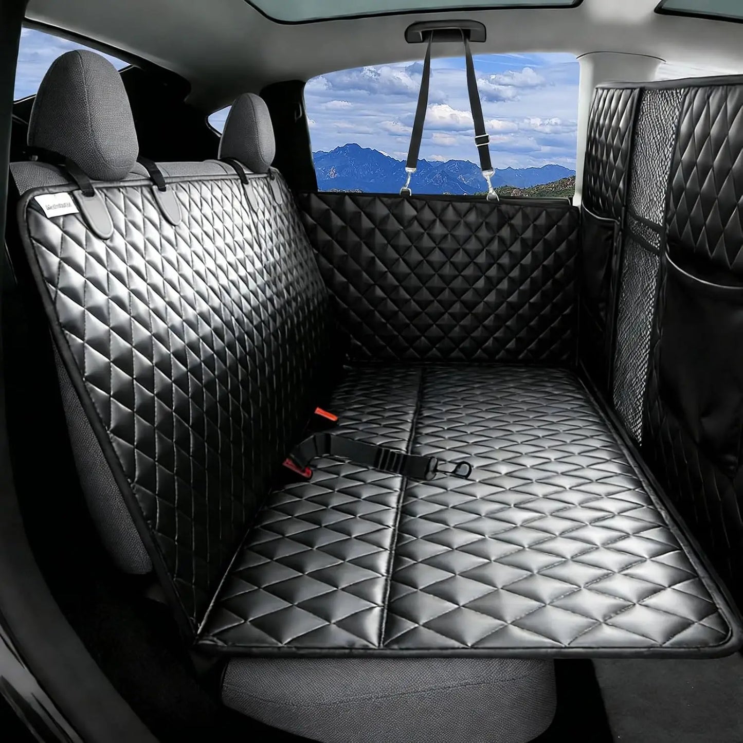 Dog Car Seat Cover With Hard Bottom Mesh Window Waterproof