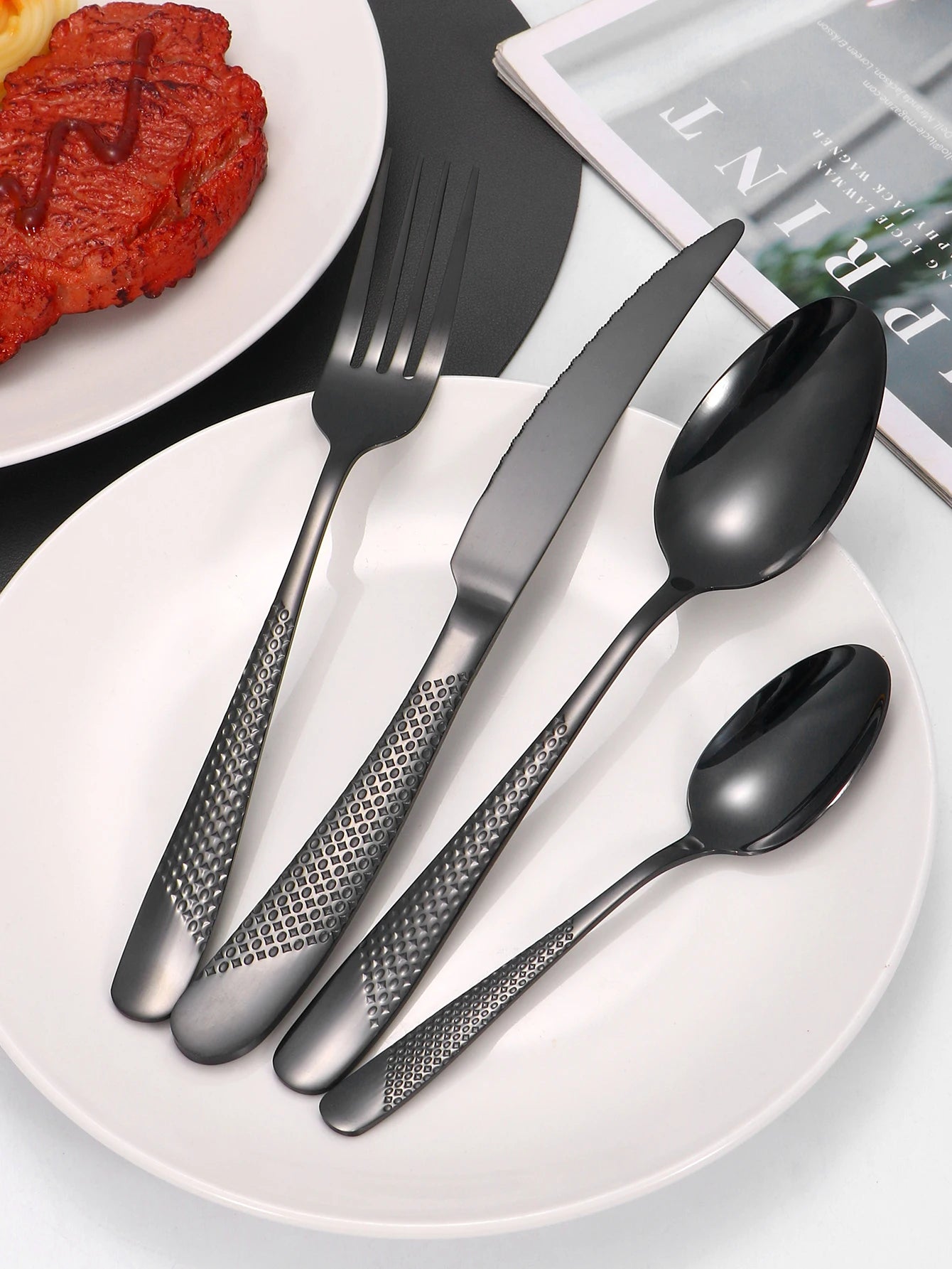 Stainless Steel 24 Piece Tableware Set With Star Diamond Pattern