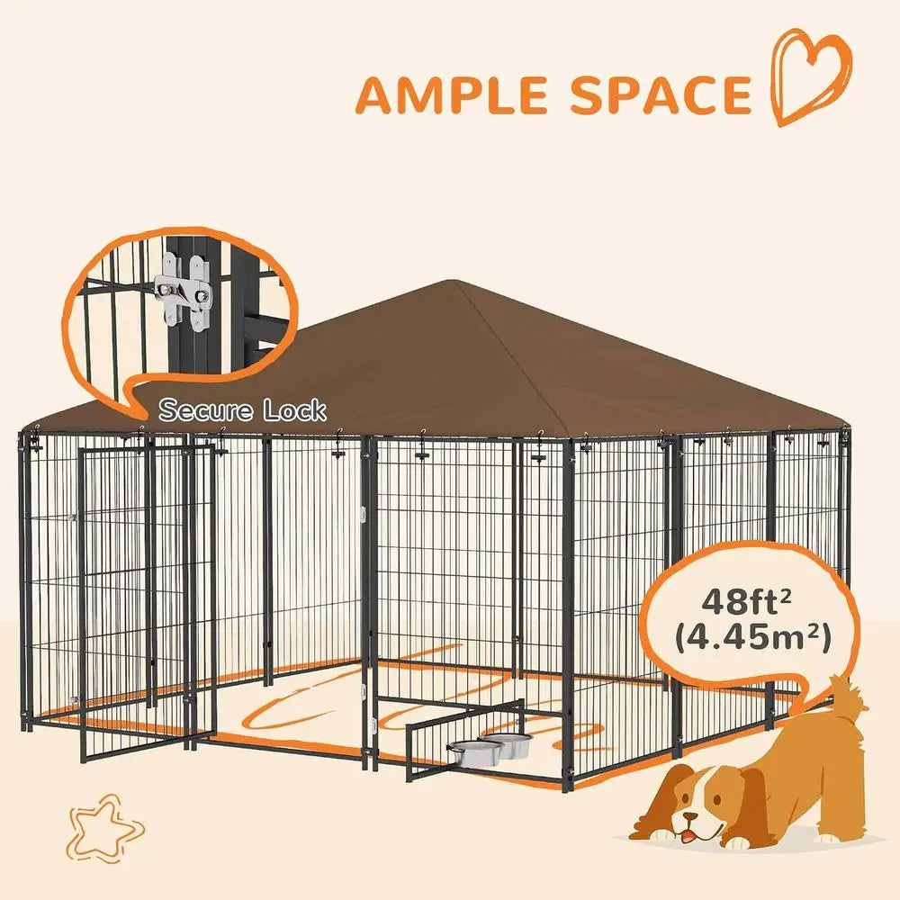 Outdoor Dog Kennel Covered Roof Play Pen Metal Garden Enclosure