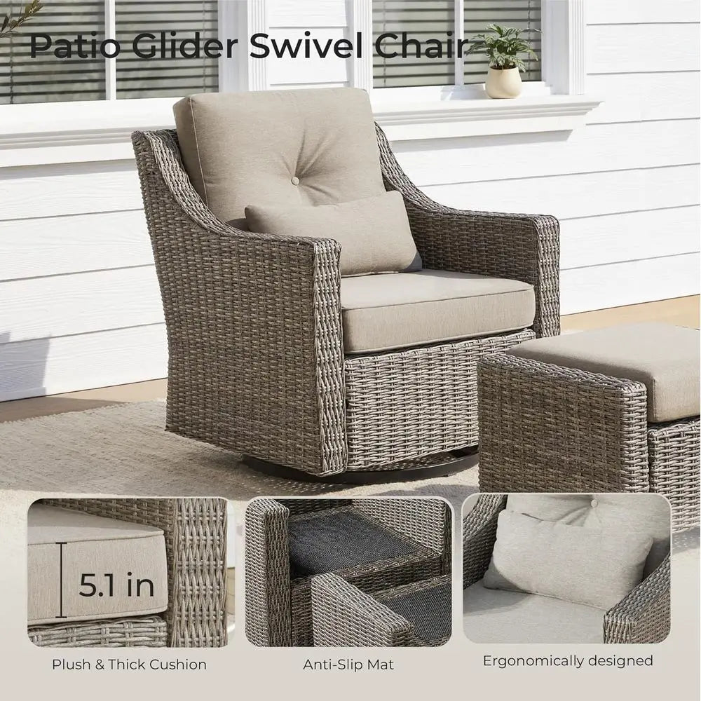 360 Degree Swivel Wicker Rocking Chair With Cushions