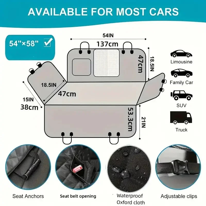 Waterproof Hammock Dog Seat Cover For Cars With Universal Back Seat Fit Protects Interior For Small Breeds Easy Install