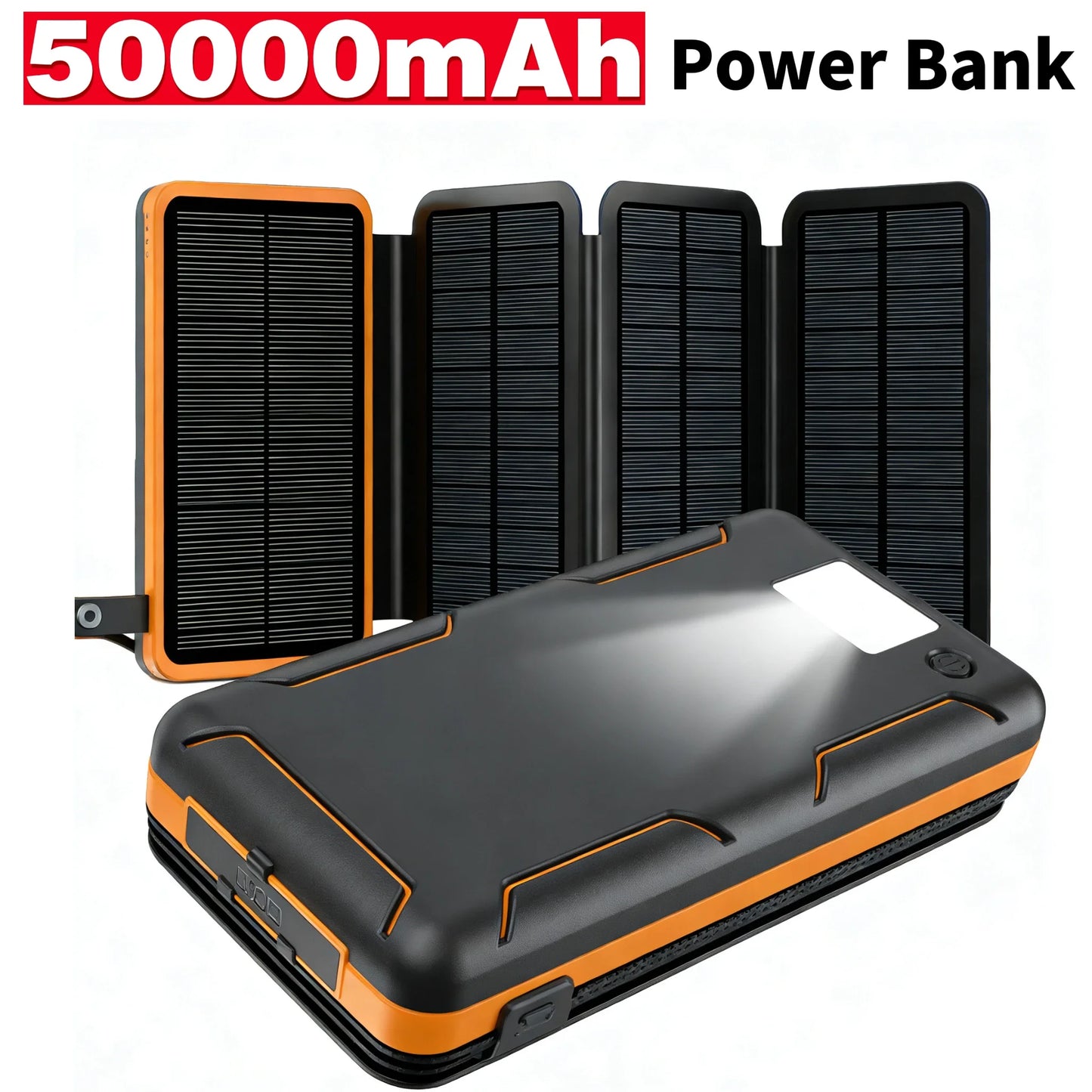Rscrola 50000mAh Portable Solar Power Bank Fast Charging Battery Pack