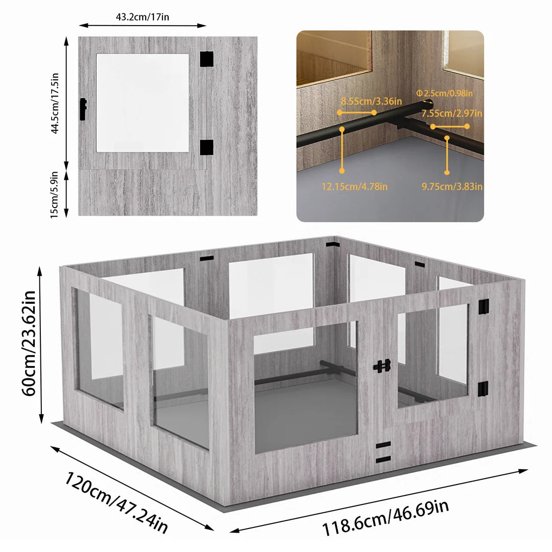 Bingopaw Detachable Tempered Glass Dog Playpen Whelping Box Protective Rails