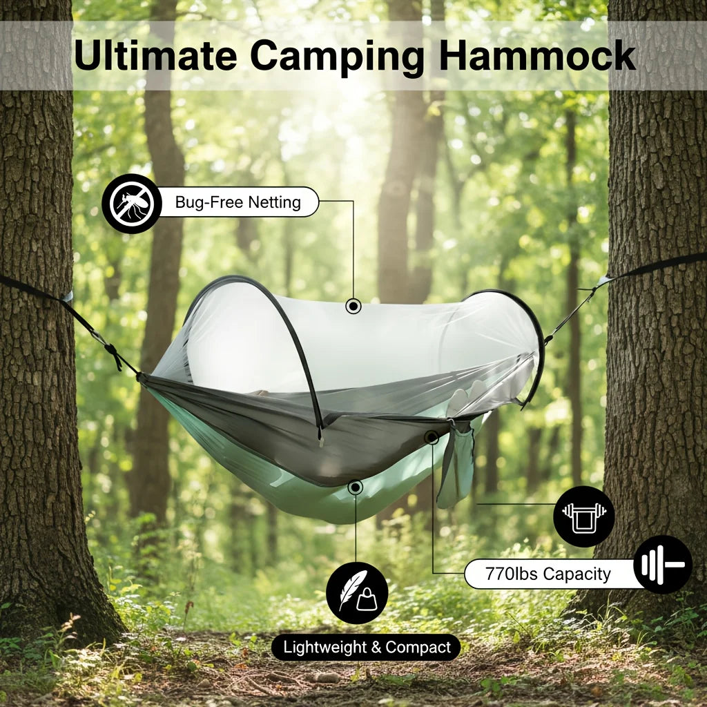 Double Camping Hammock With Mosquito Net And Sun Shade Canopy