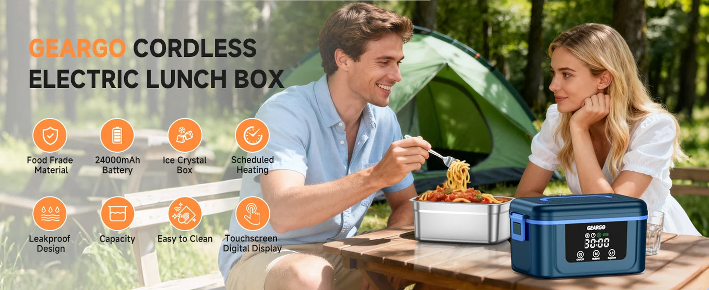 Cordless Electric Lunch Box Self Heating Portable 24 Hour Rechargeable