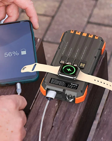 Solar Power Bank 20000mAh Built In Cables Wireless Charger
