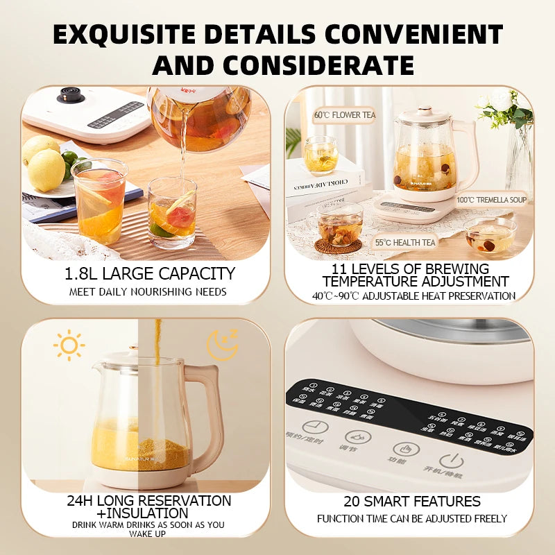 Sunatur Electric Glass Kettle 24 Hour Heat Preservation Auto Off