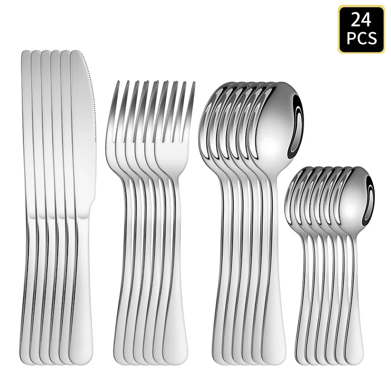 Stainless Steel Round Handle Cutlery Set Knife Fork Spoon Dinnerware