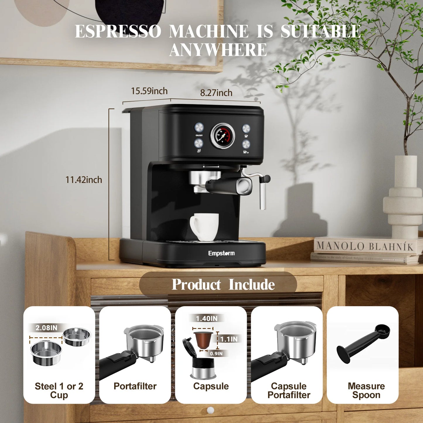Semi Automatic Espresso Machine With Milk Frother Stainless Steel 20 Bar Pump