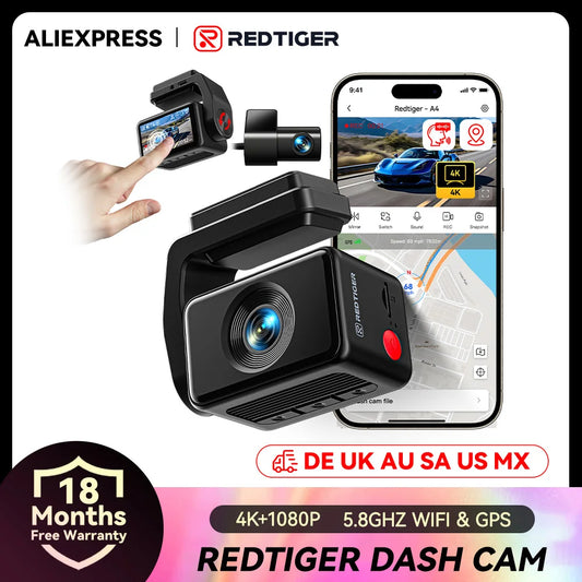 REDTIGER 4K Dash Cam Front Rear GPS WiFi NightVision