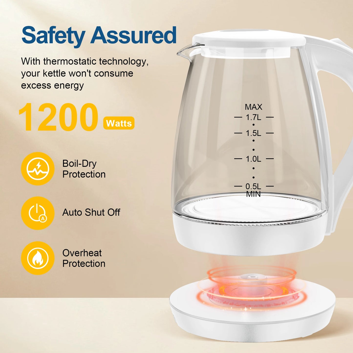 CACHOO Electric Kettle With Water Dispenser 1200W Auto Shutoff
